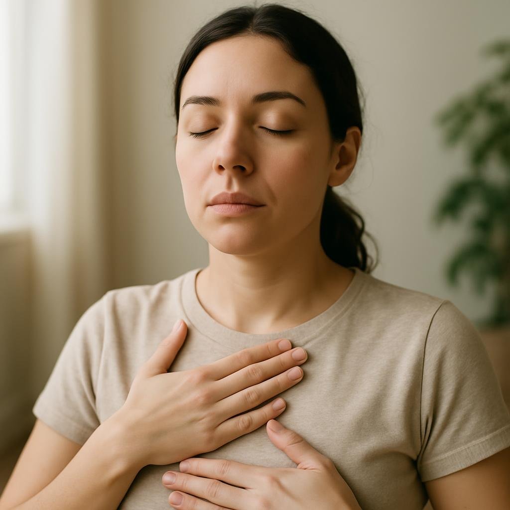 Person practicing breathing techniques for anxiety relief